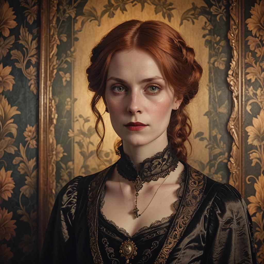Gothic Portrait of 19th Century Woman in Art Deco Style