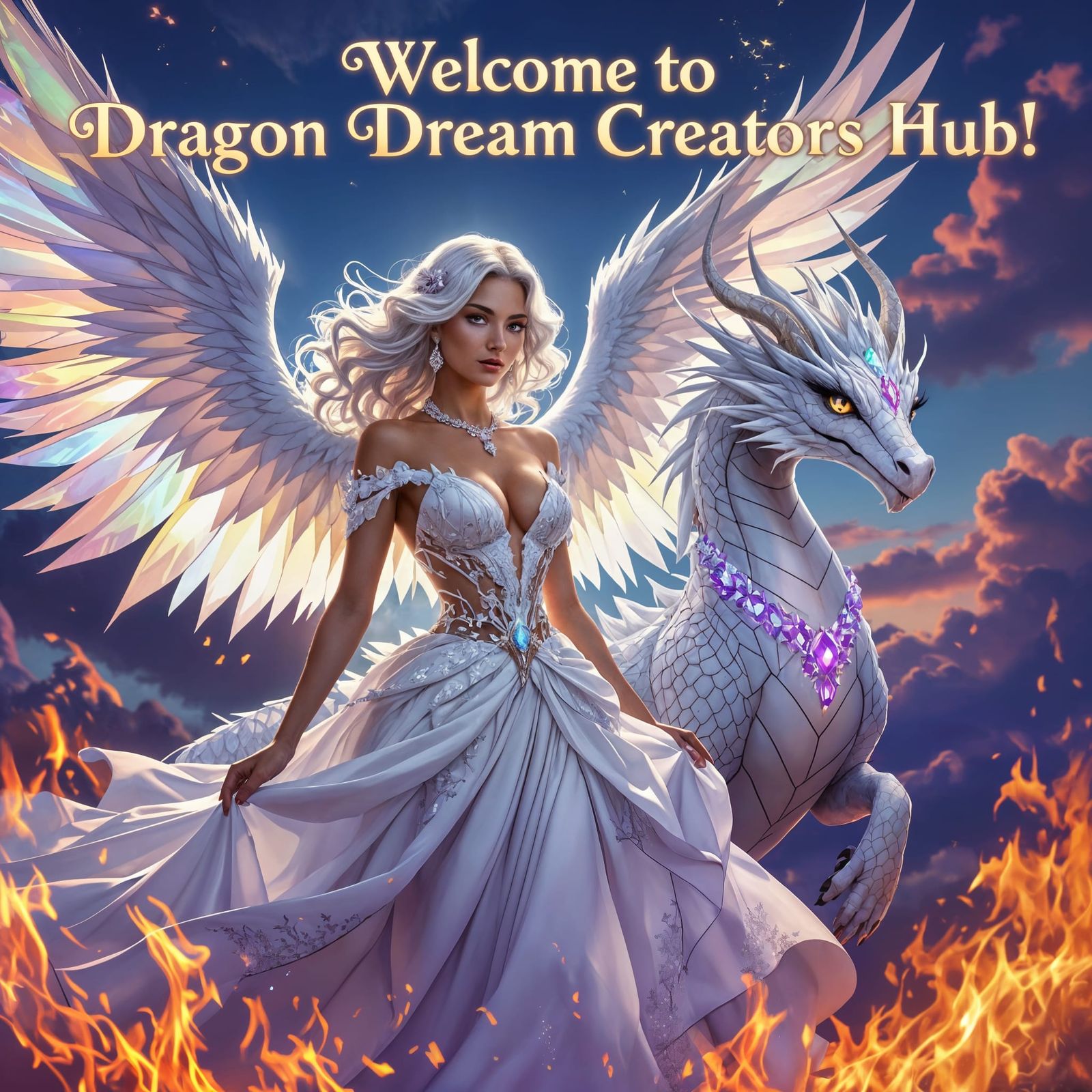 Angel Dragon Duo in Art Nouveau Futurism Style