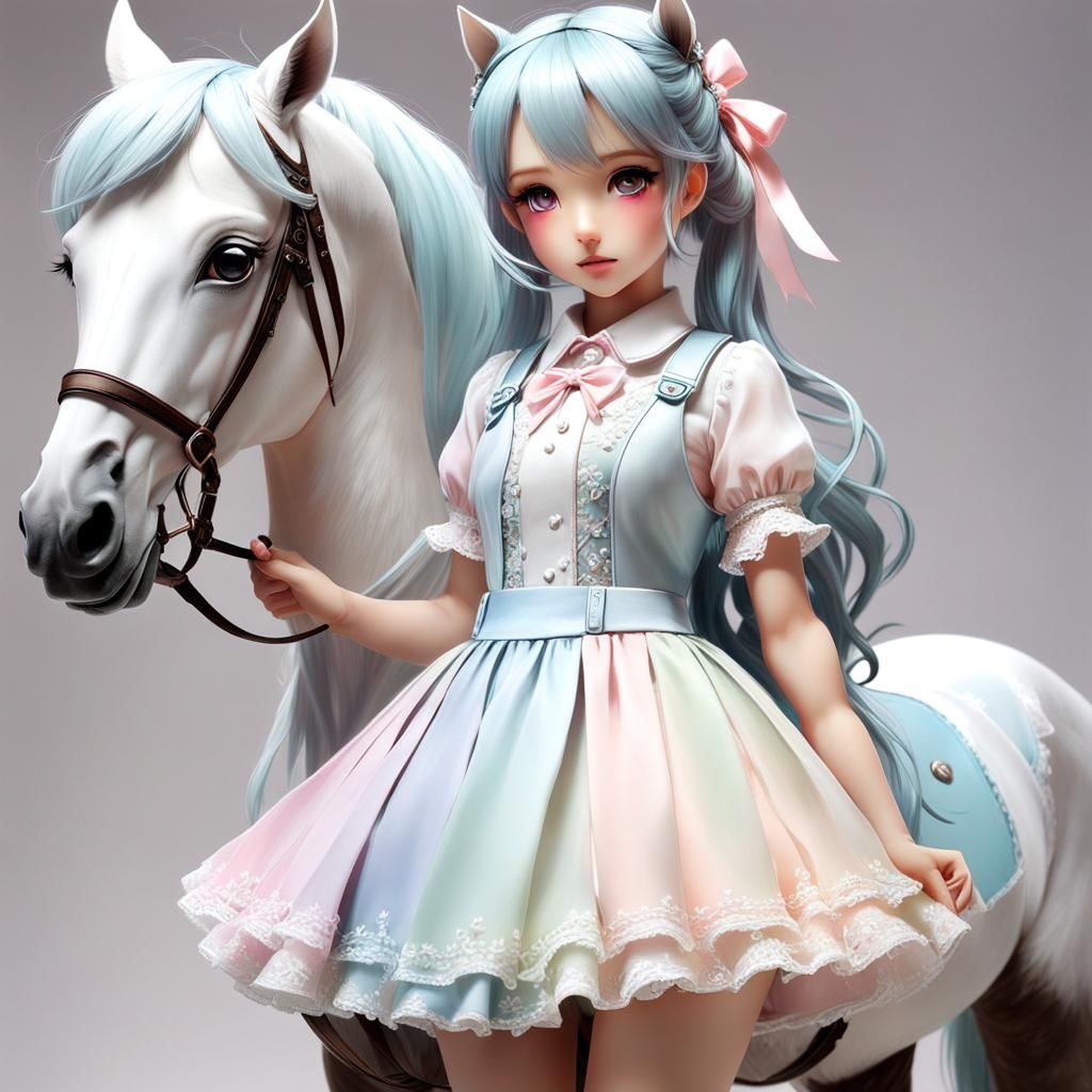 Kawaii Doll with Horse Background, Soft Lighting