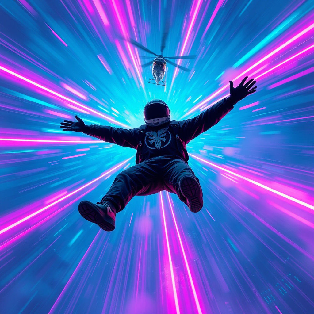 Synthwave Skydiver Plunges into Neon Vortex