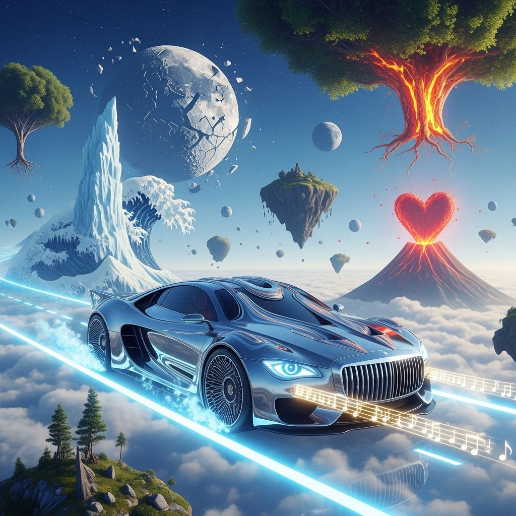 Futuristic Car Speeds Through Surreal Dreamscape