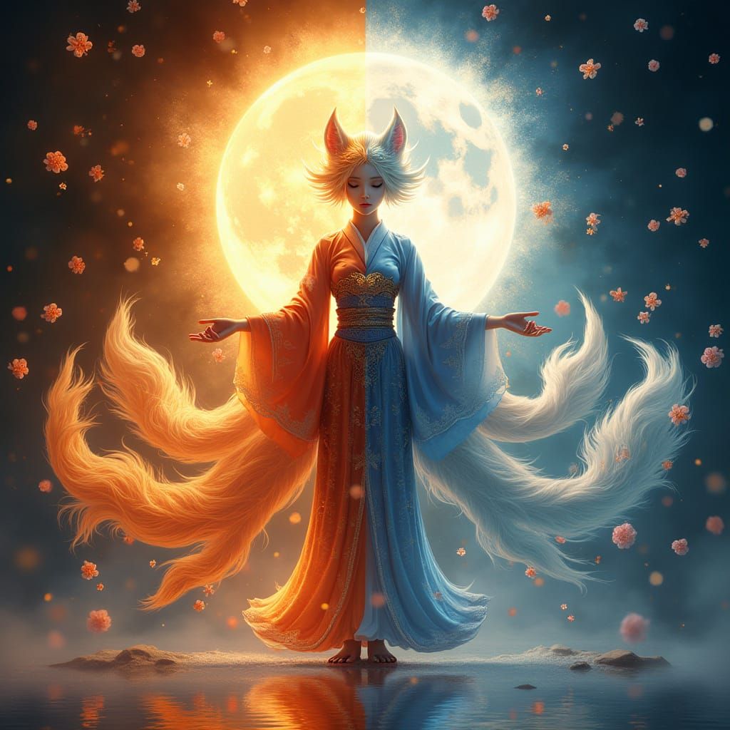 Kitsune Goddess of Balance: Sun, Moon, Fire, Frost
