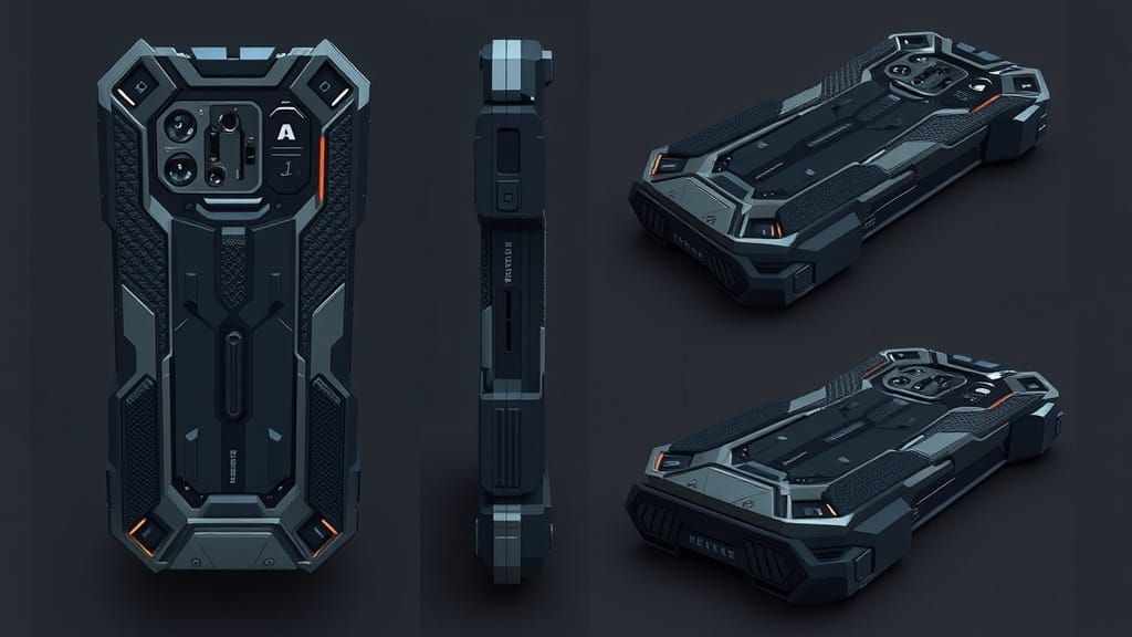 Hyperrealistic Futuristic Military Smartphone in 3D Render
