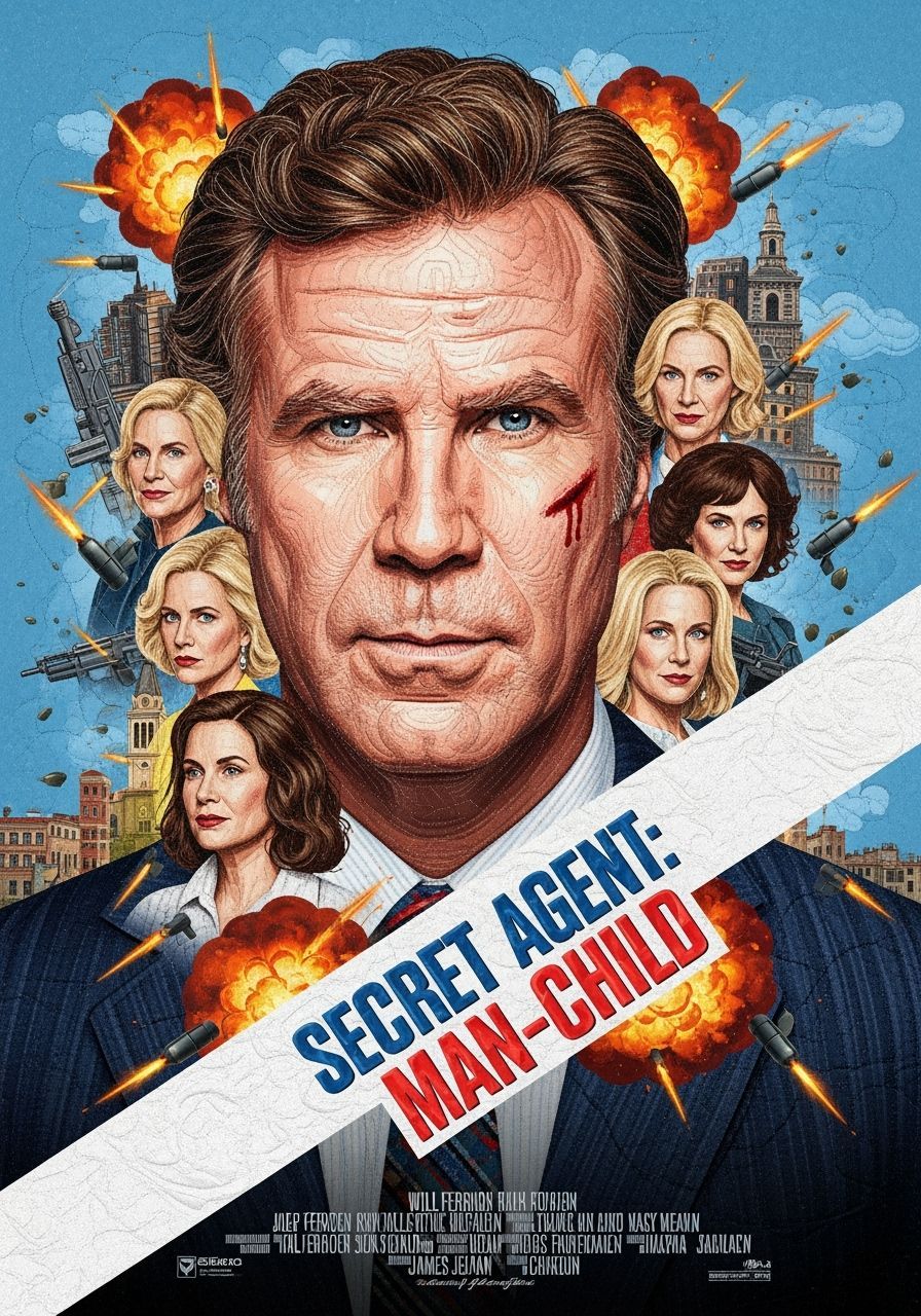 Secret Agent Man-Child Movie Poster in Quilted Style