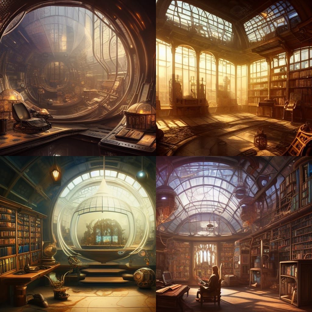 Futuristic Steampunk Library in Bright Chapel Terrarium