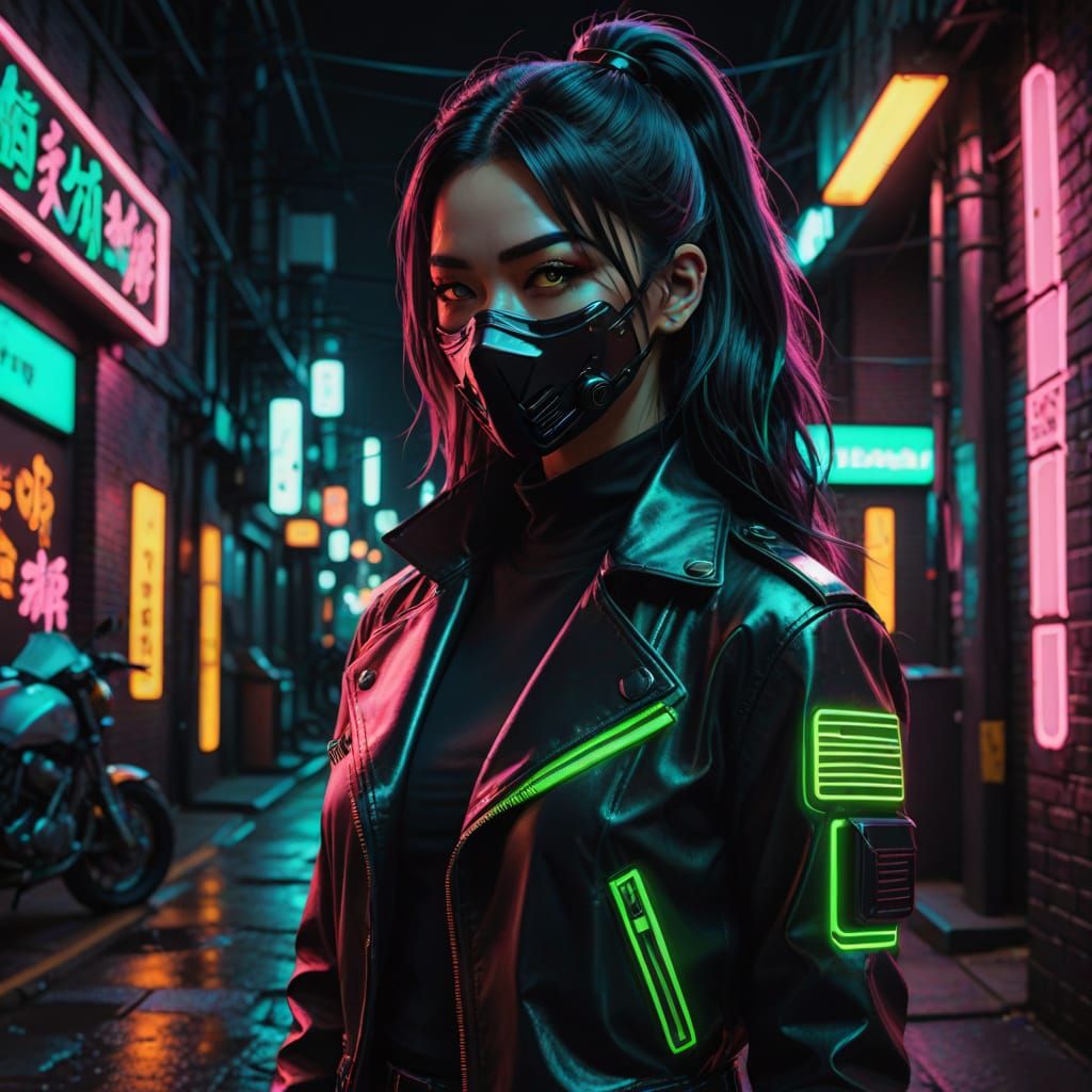 Cyberpunk Goddess in Neon Armor