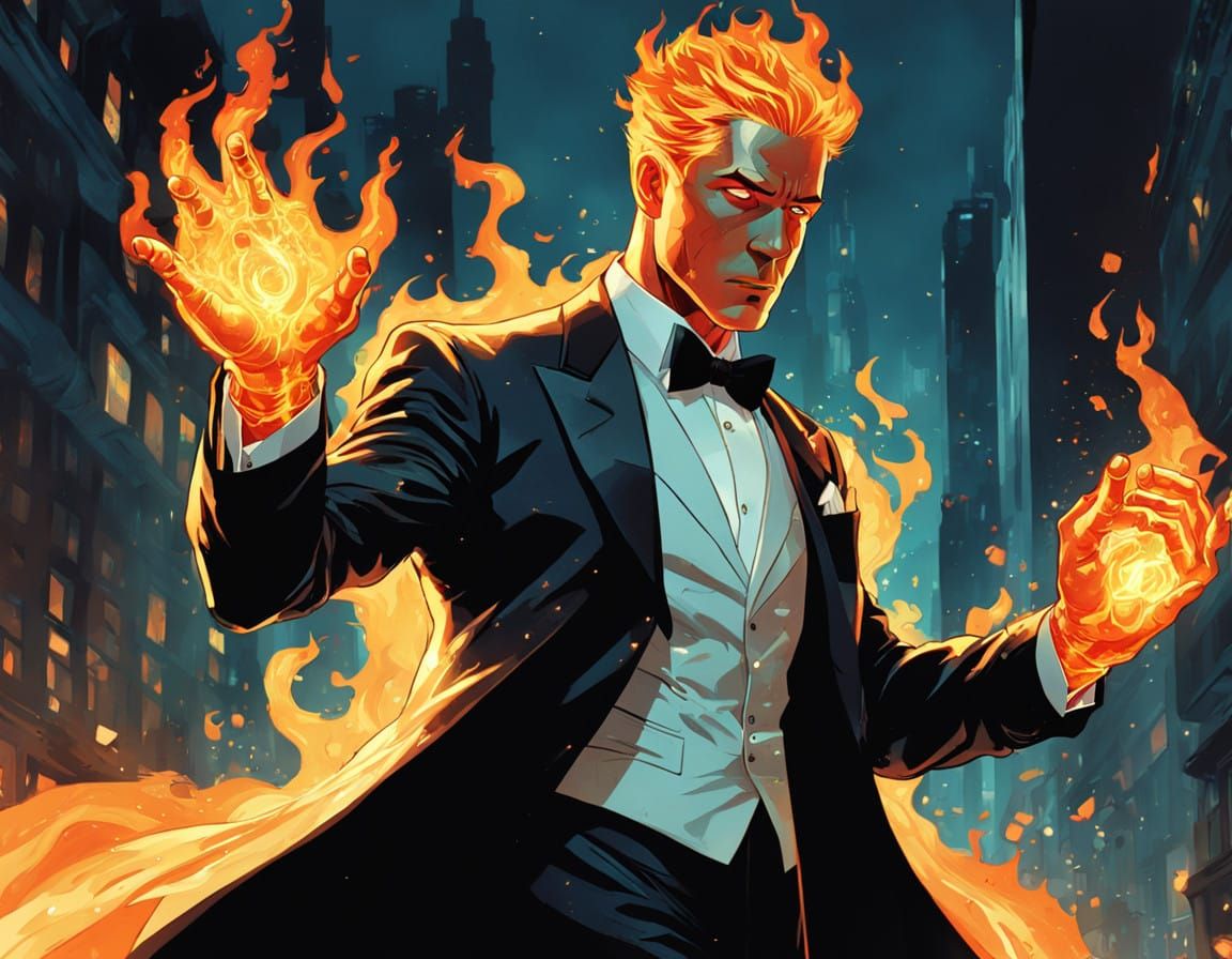 Ethereal Marvel Figure in Tuxedo Ignites the Night