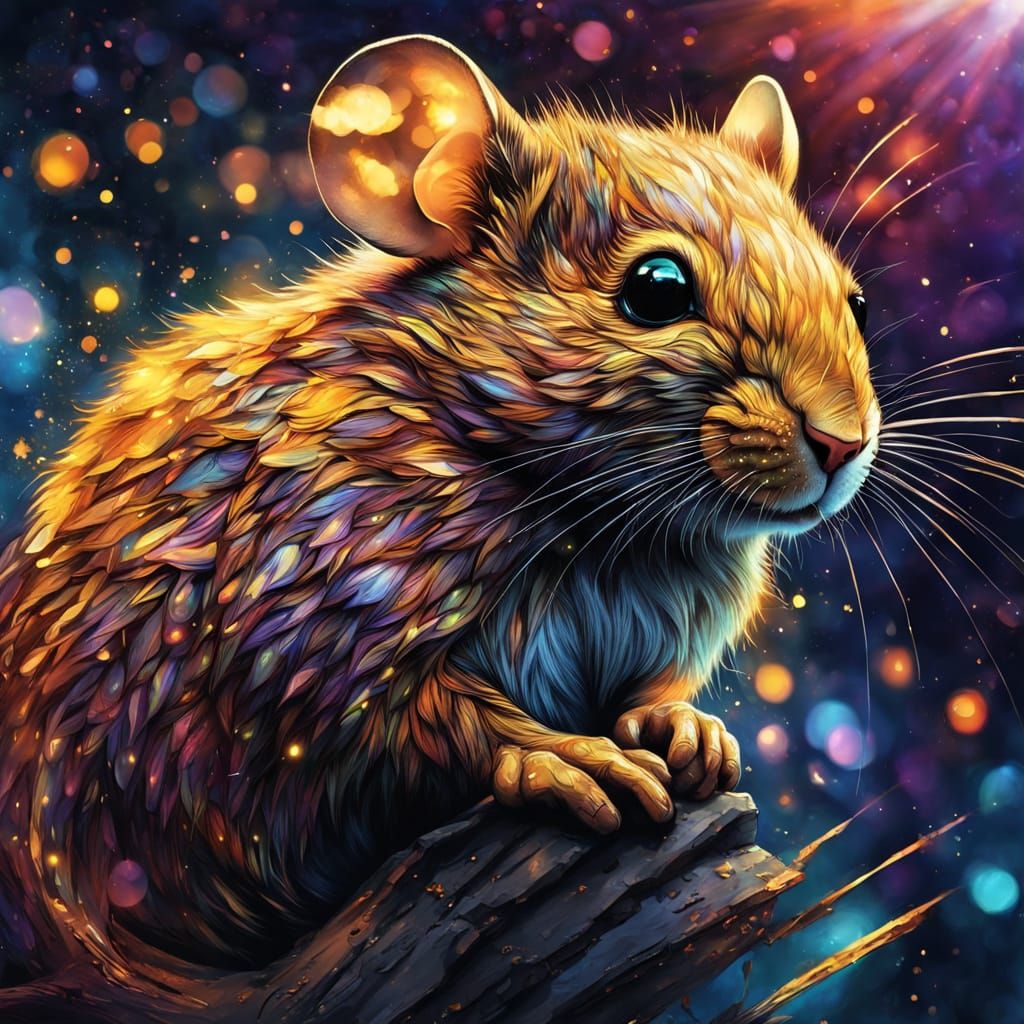 Glittering Rubber Mouse in Wildlife Illustration Style