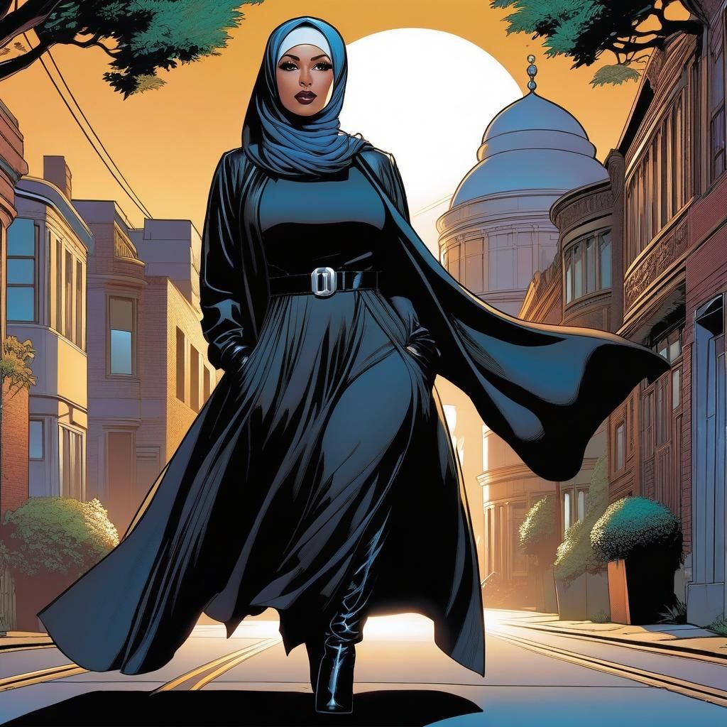 Confident Hijabi Woman in Comic Book Art Style