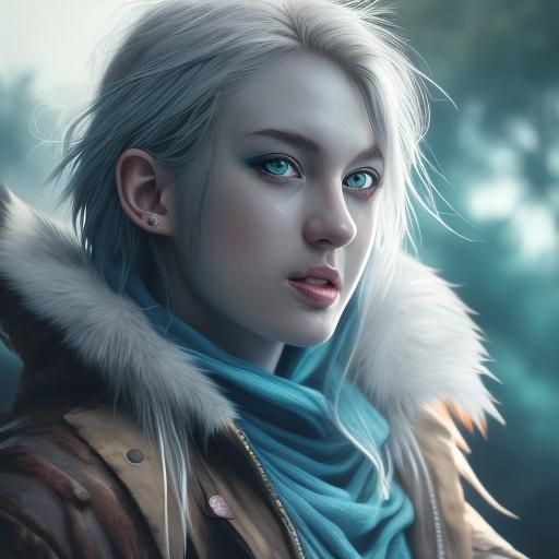 White Wolf with Piercing Eyes in Anime Style