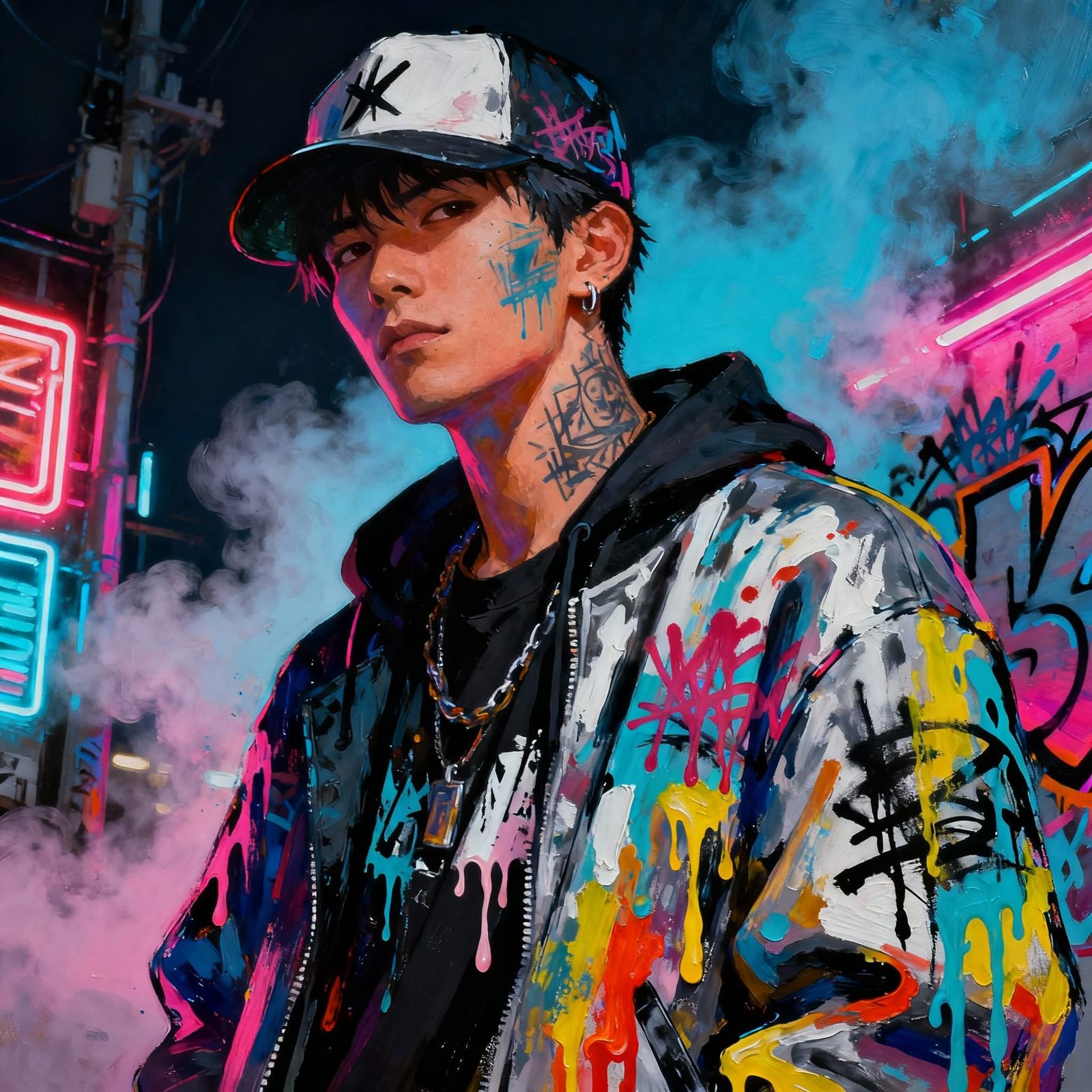 Cyberpunk Streetwear with Graffiti Art and Neon Glows