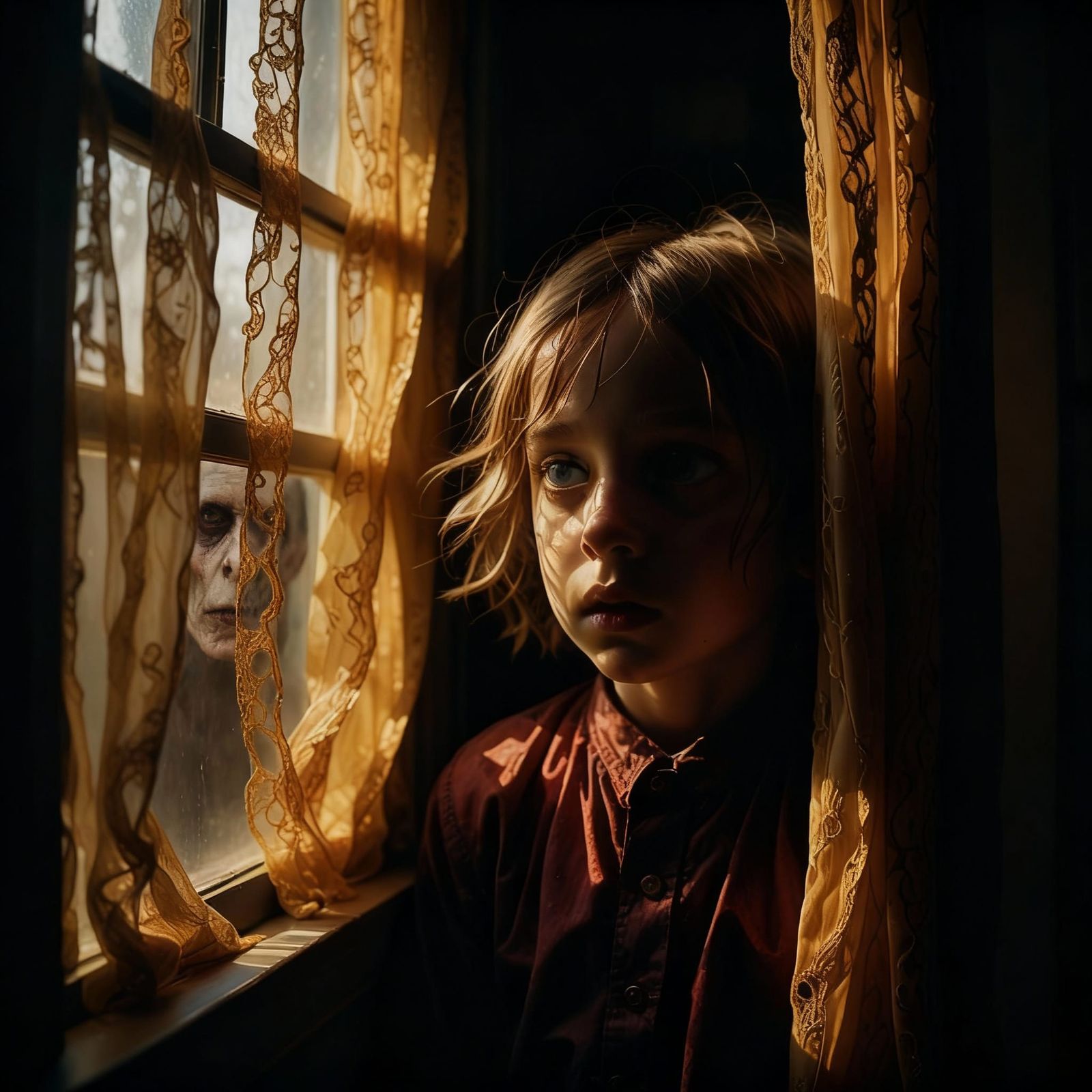 Distorted Spirit Peers Through Bedroom Window