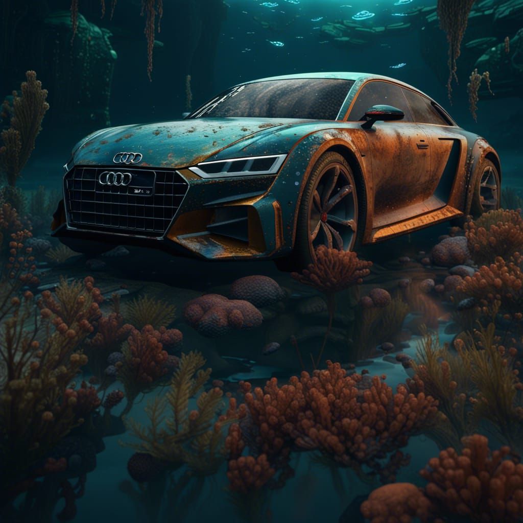 Underwater Rusty Audi R7: Detailed Matte Painting