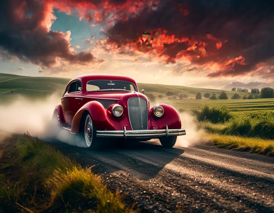 (Lebowski) 1940s Hotrod on a Country Road