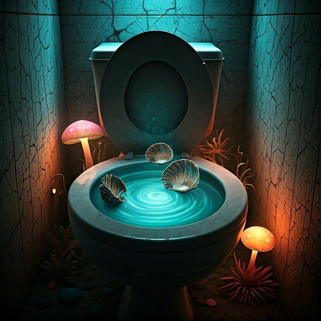 Mystical Toilet Scene with Antique Shells