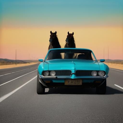 Surreal Horses Dominate Deserted Highway in Dali Style