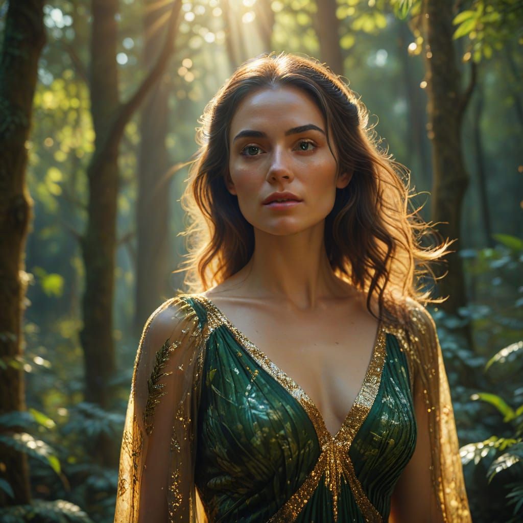 Woman in Forest: A Vibrant Oil Painting