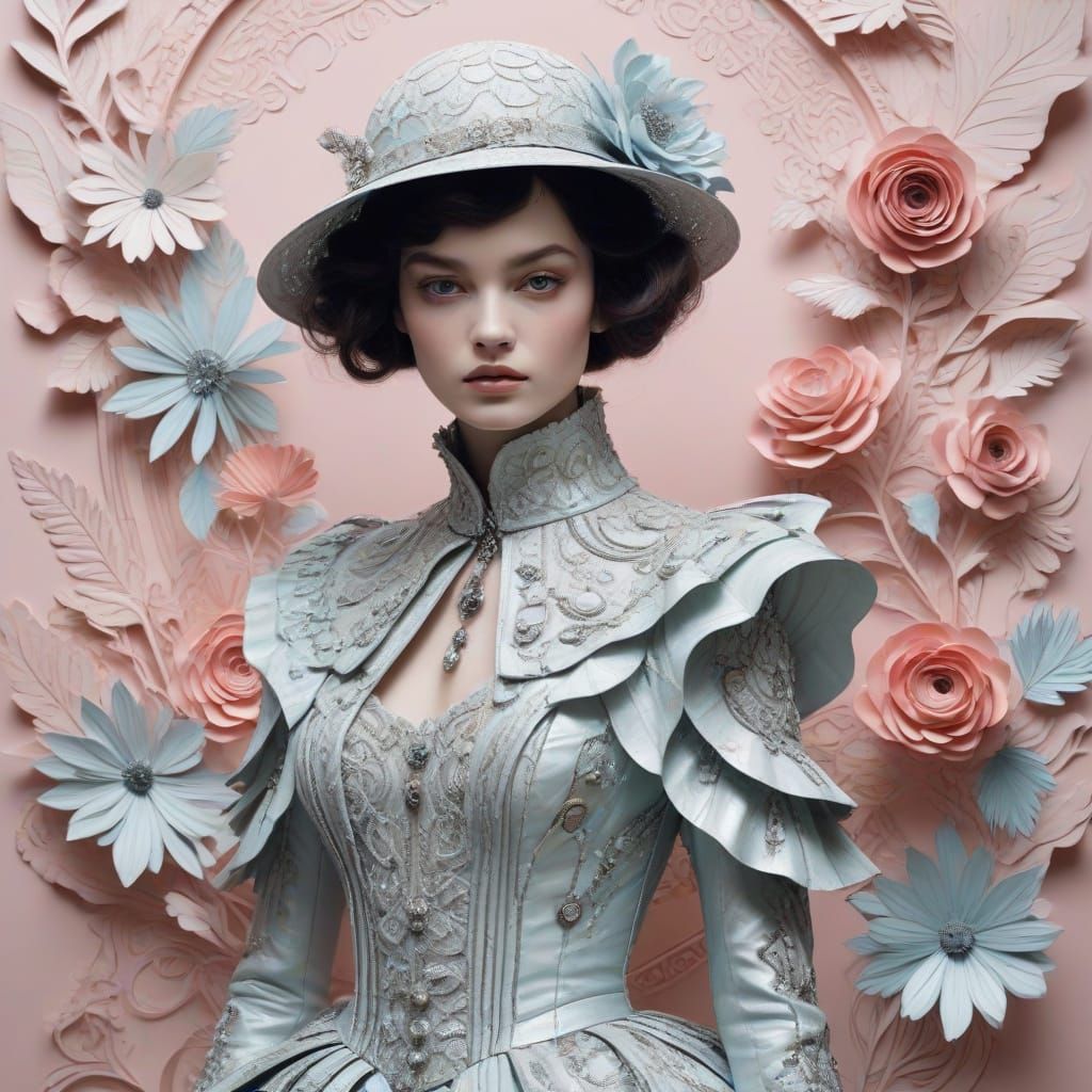 Confident Parisian Couture Goddess Amidst Whirlwind of Color