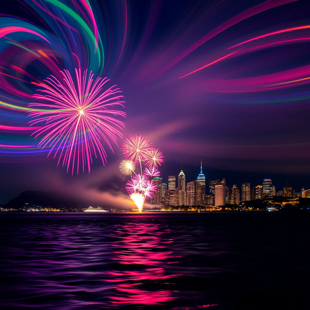 Vancouver Fireworks Display in Light Painting Style