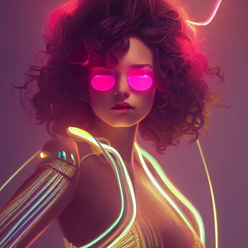 Neon Dress: Futuristic Portrait in Digital Art Style