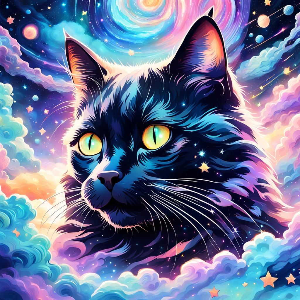 Cosmic Black Cat Floating Among Stars and Galaxies