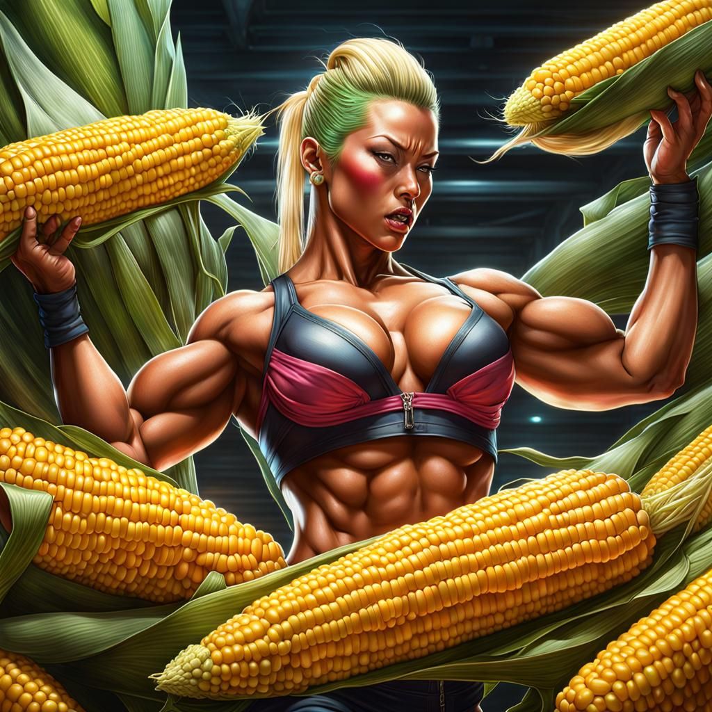 Epic Musclepunk Corn Shucker in Hyperrealistic Digital Art