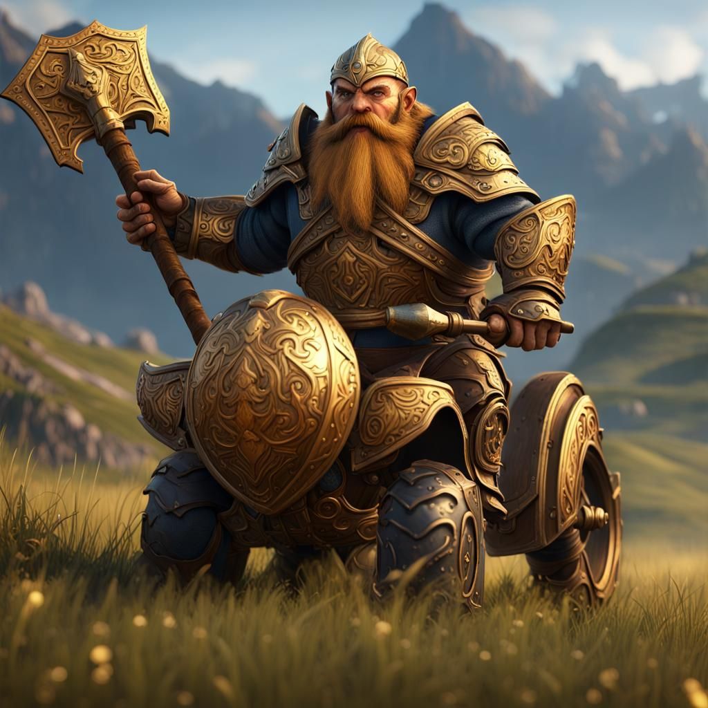 Armored Dwarf on Battle Ram in Unreal Engine 5