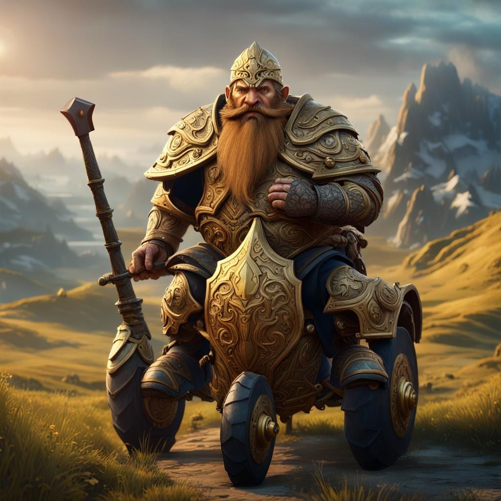 Dwarf Warrior on Battle Ram in 8k Unreal Engine