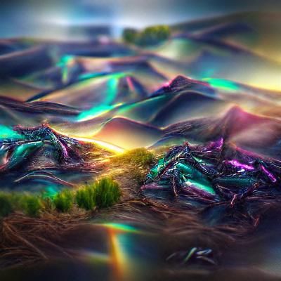 Vibrant Iridescent Landscape in 3D