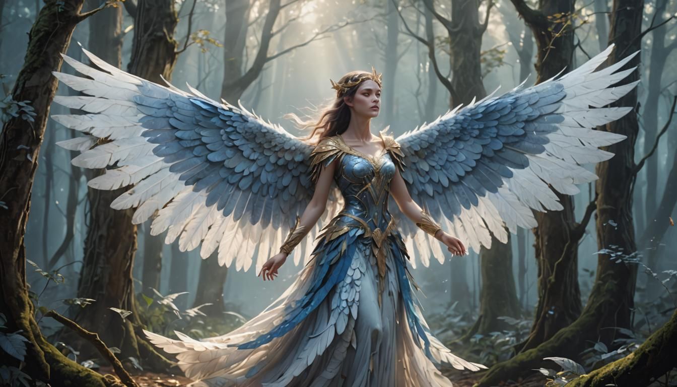 Majestic Bird Woman with Ethereal Wings