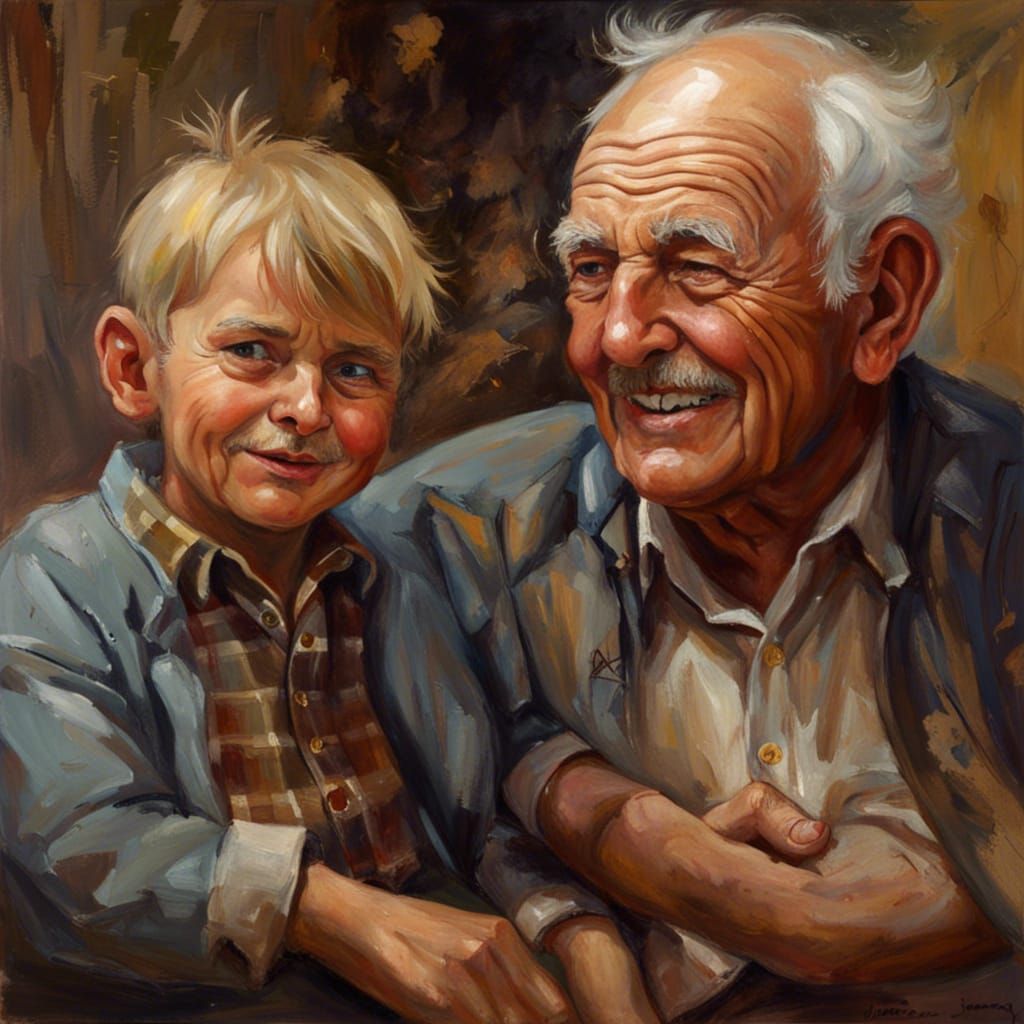 Grandfather and Grandson: Mischief in Oil Paint