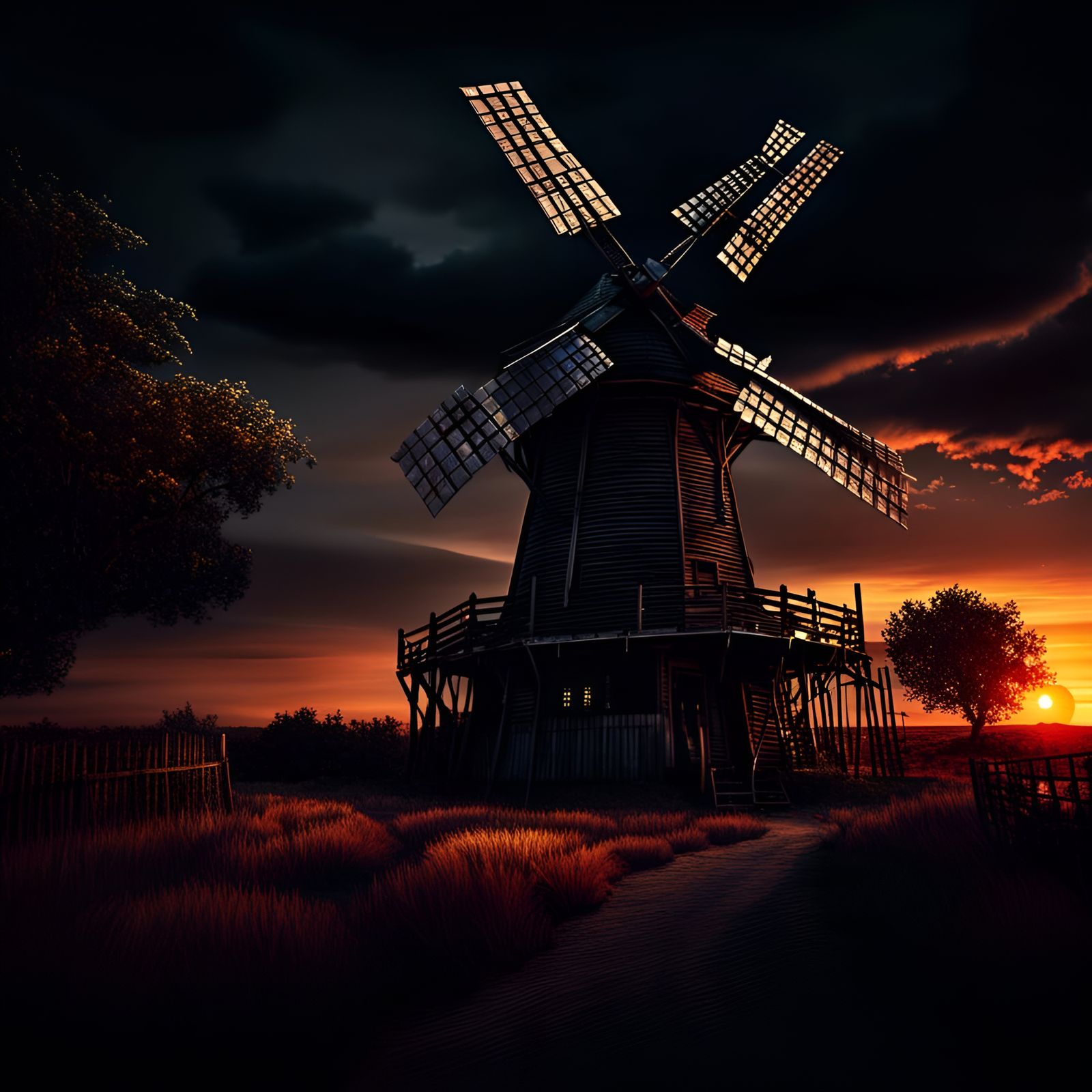 Sunset Over An Old Windmill