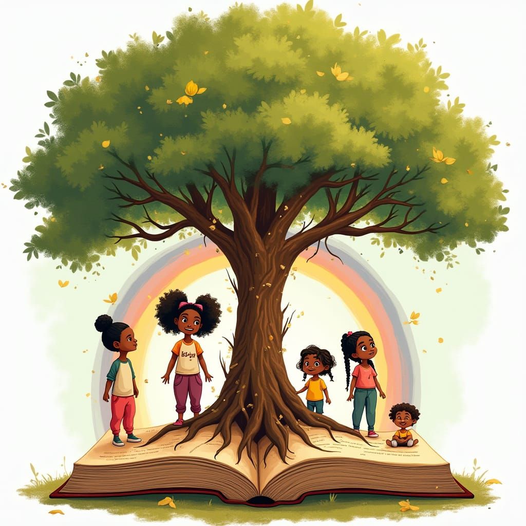 Majestic Tree of Knowledge Surrounded by Joyful African Amer...