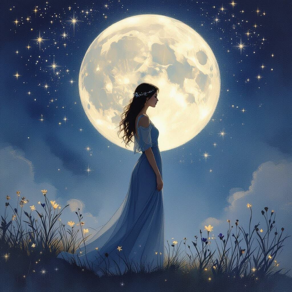 Ethereal Moonlit Woman in Art Nouveau Style