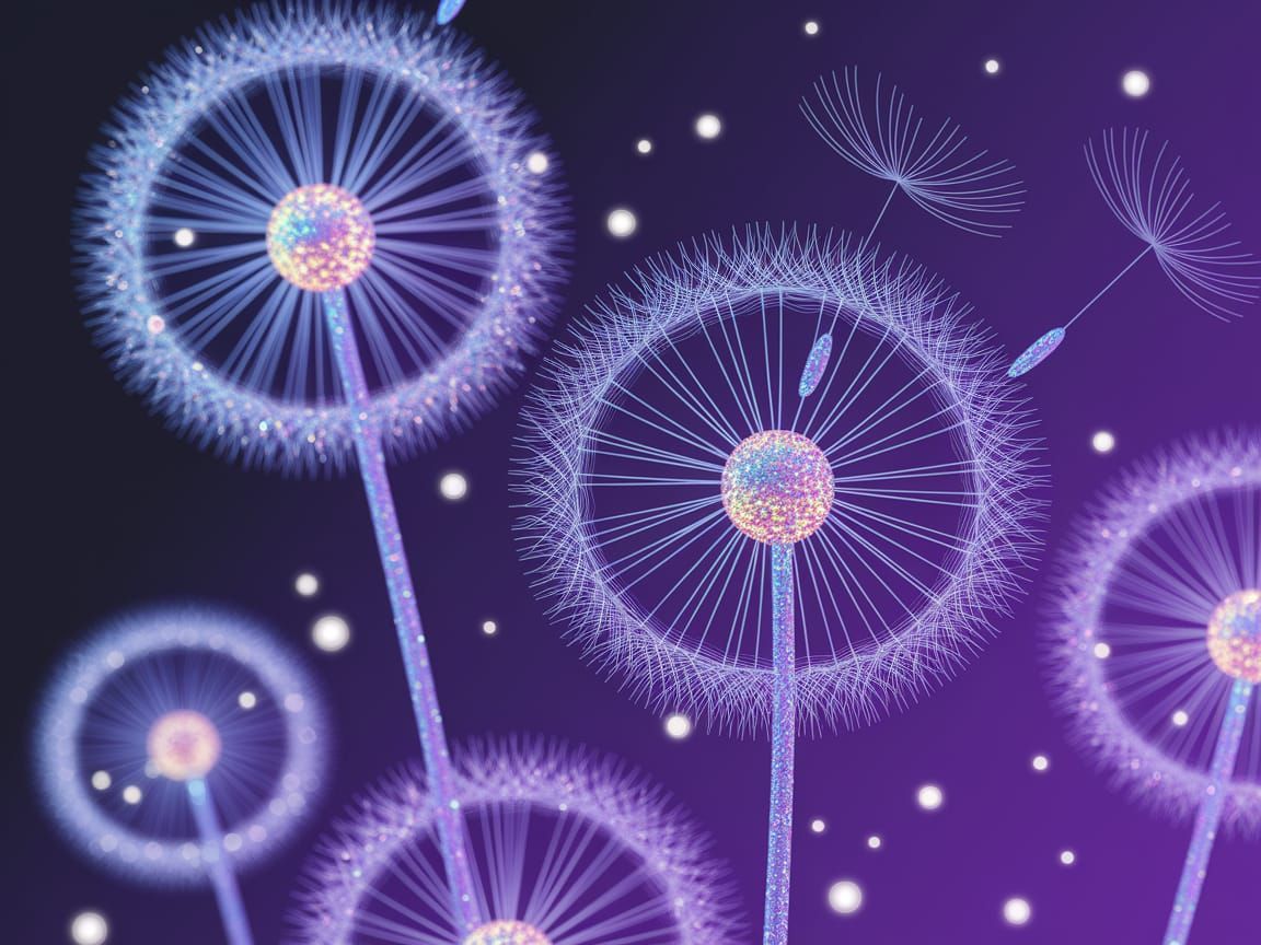 Neon Dandelions in Holographic Glitter Style