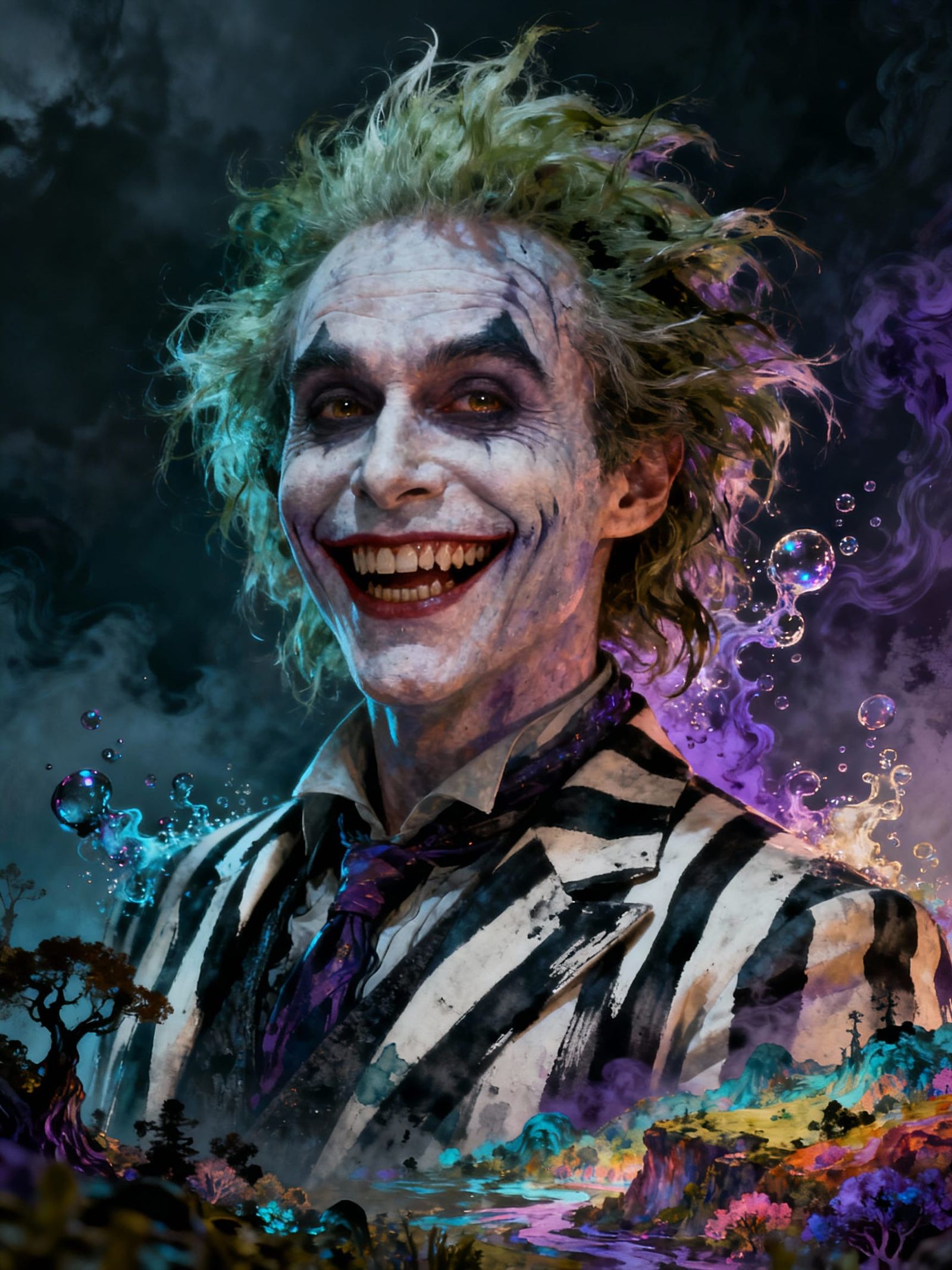 Grinning Beetlejuice in Fantasycore Artwork