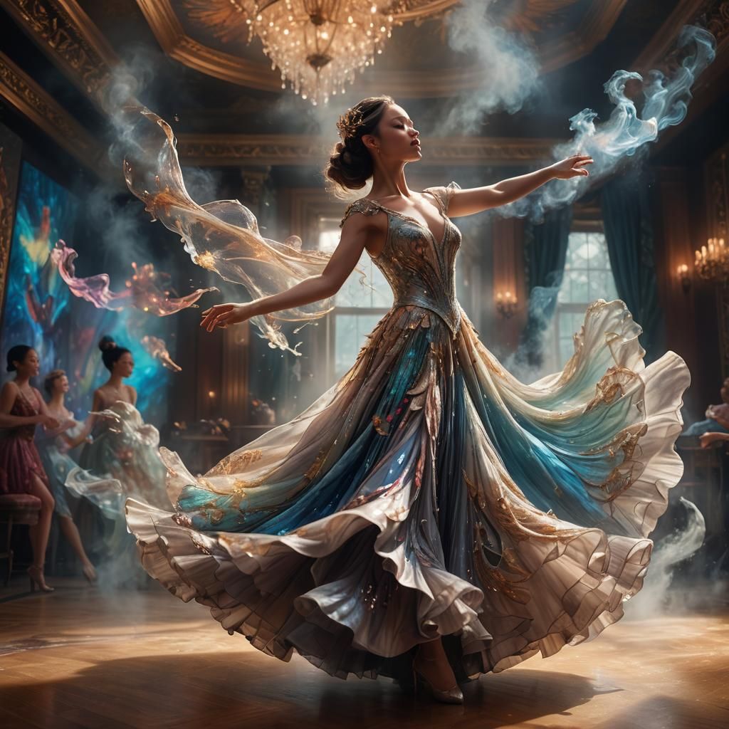 Ethereal Dancer in Flowing Dress: Digital Art