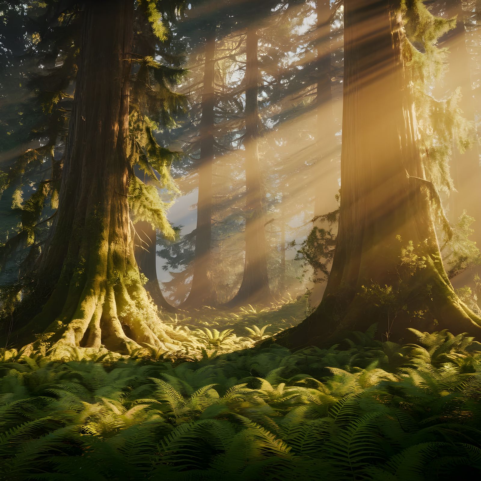 Sunlit Forest Sanctuary in Photorealistic Digital Art