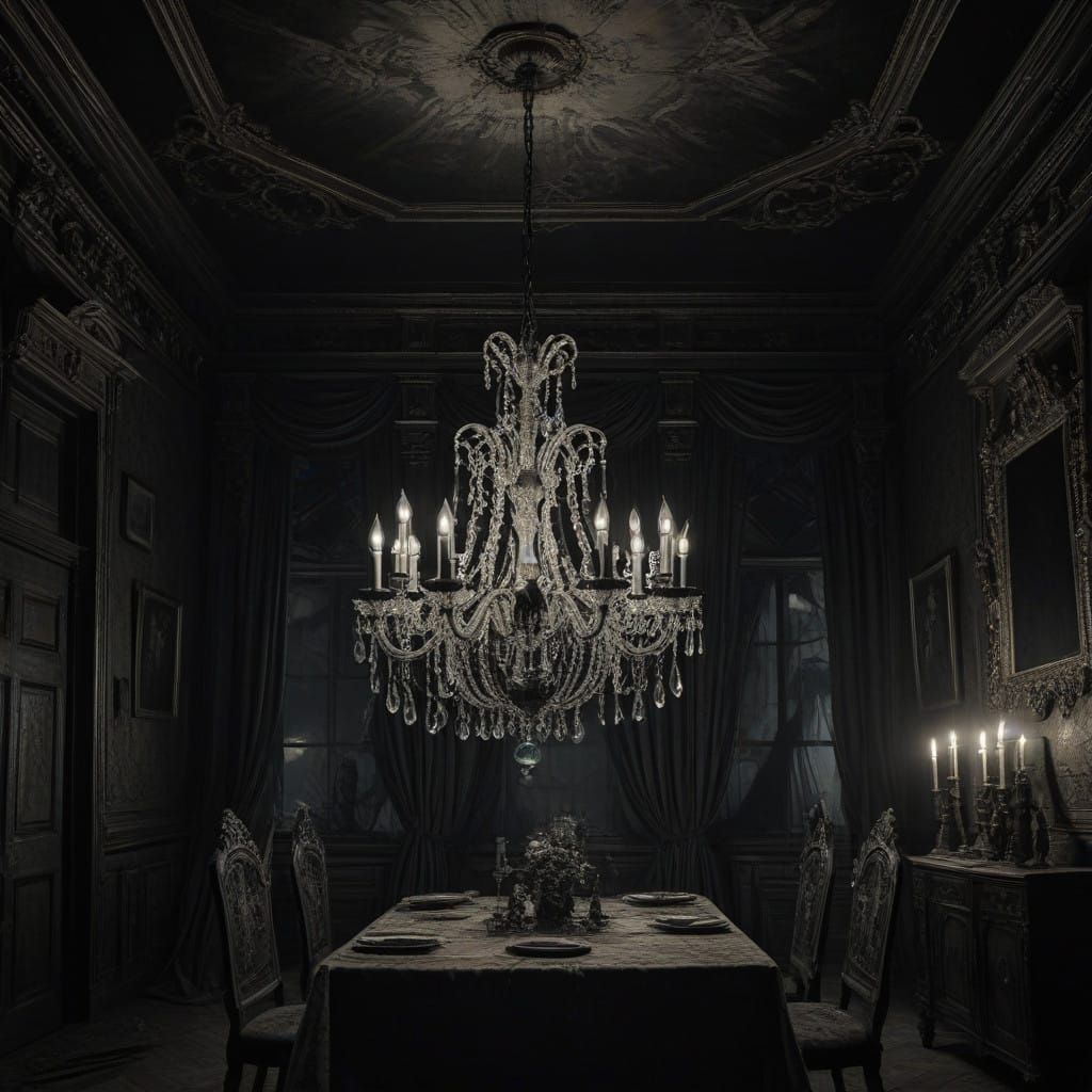 Ghostly Chandelier Creature Floats in Haunted Victorian Mans...