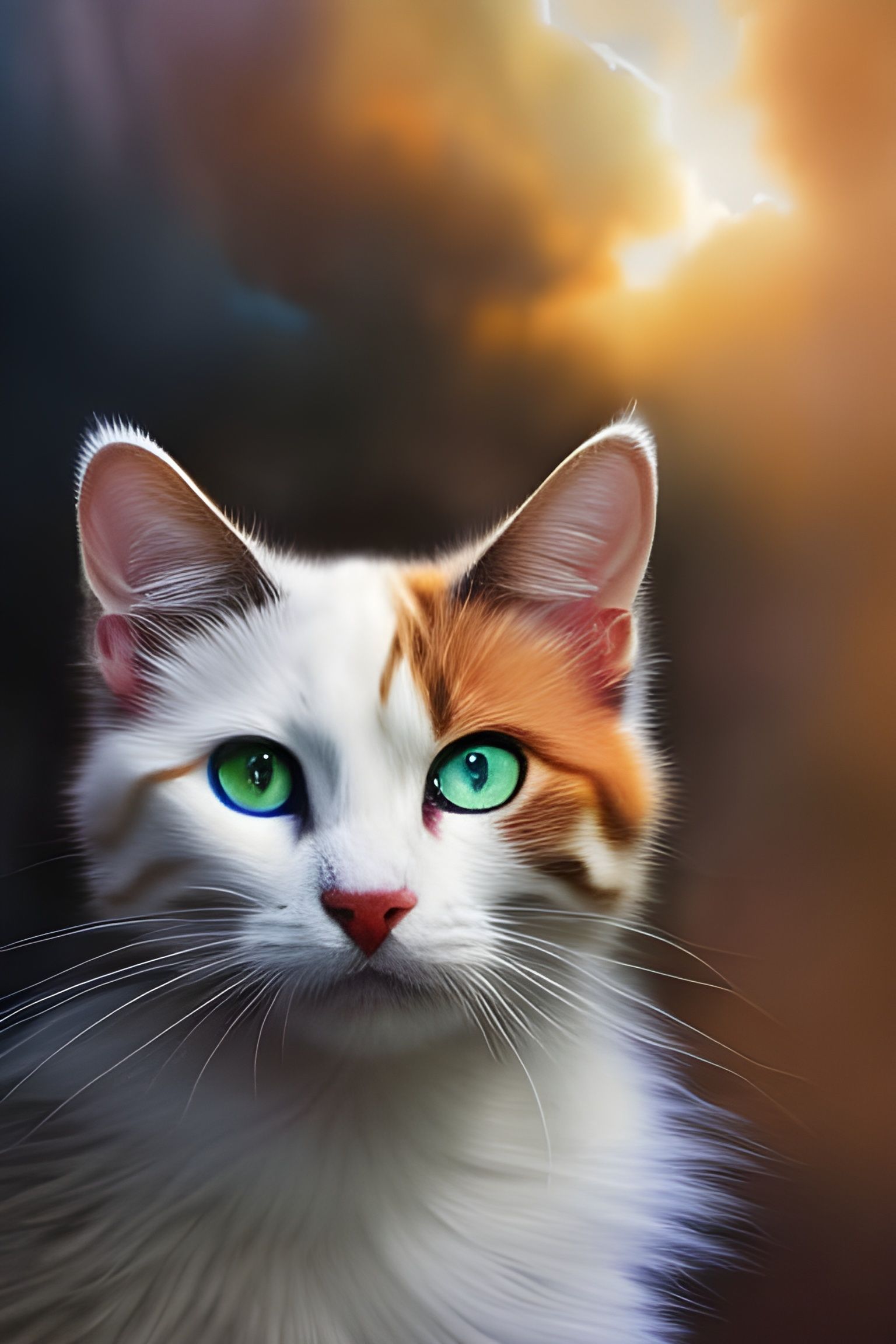 Fluffy Calico Kitten Portrait in Watercolor Style