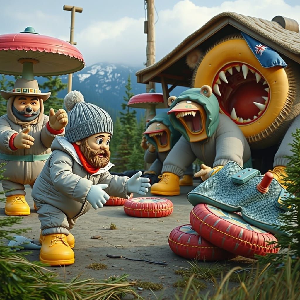 Giant Vinyl Figure Meets Grizzly Bear in Faded Photo