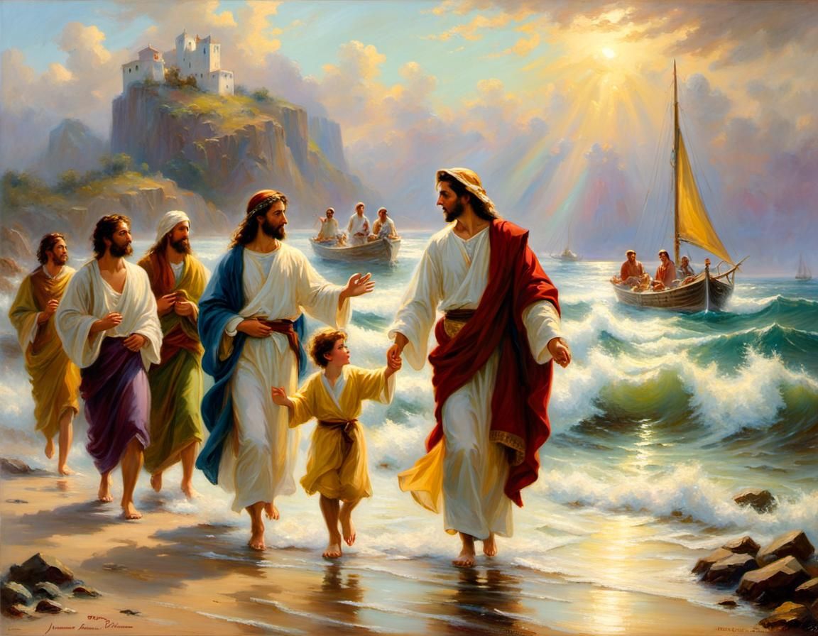 Jesus Teaching Disciples: Ethereal Oil Painting