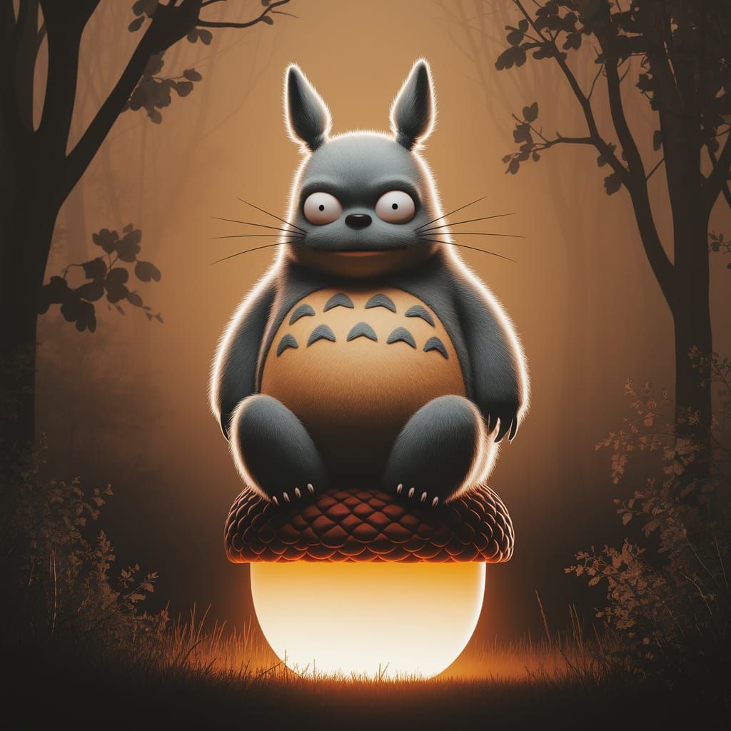 Homer Simpson Transforms into Totoro in Whimsical Forest Sce...