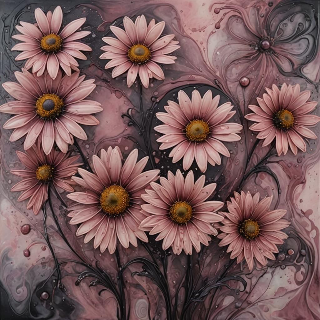 Encaustic Daisies in Dark Fantasy Style