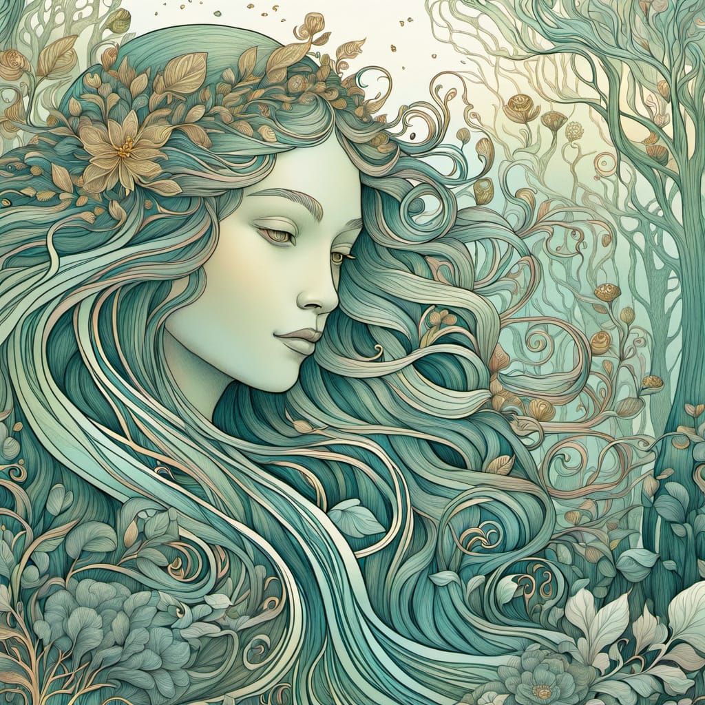 Mythical Forest in Art Nouveau Style