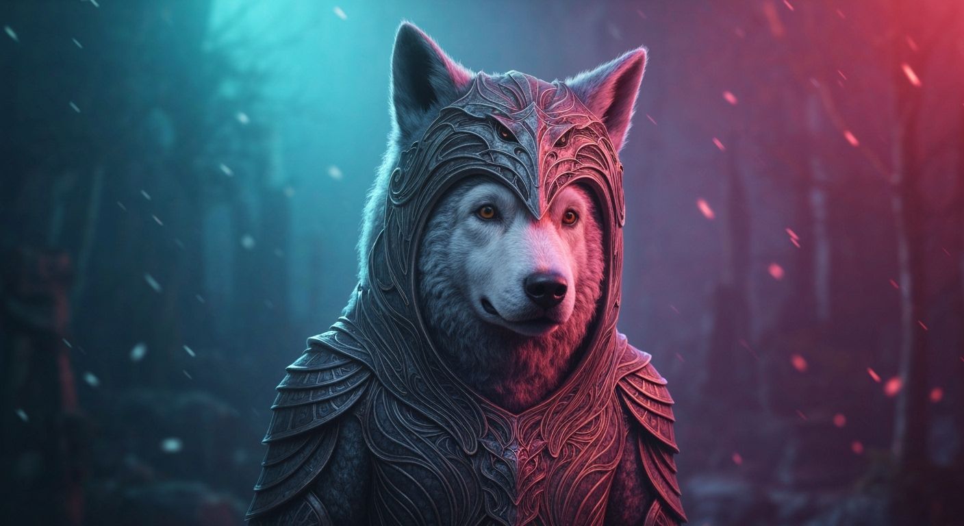 Dark Fantasy Sheepdog in Wolf Costume, Hyperdetailed Concept...