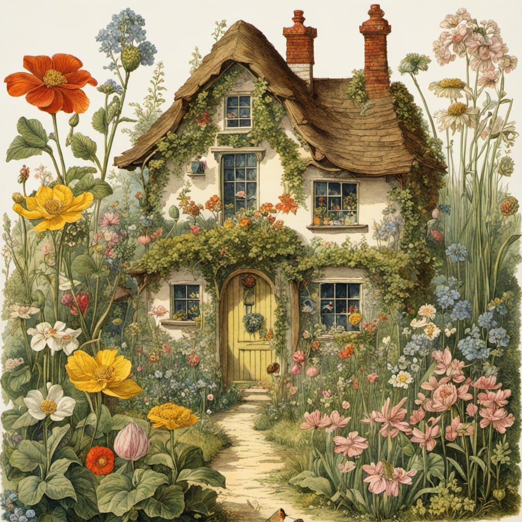 Faerie House in Flower: Botanical Illustration