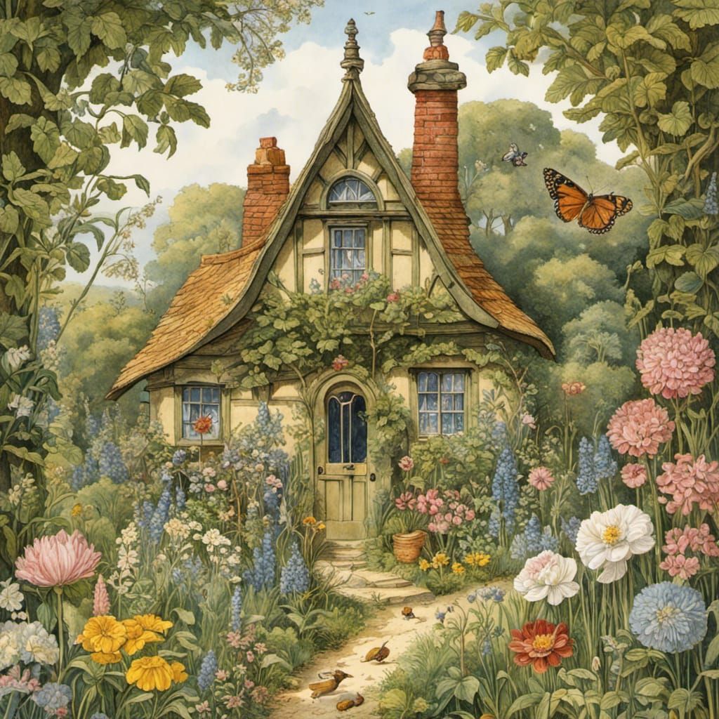 Faerie House in a Flower: Botanical Illustration