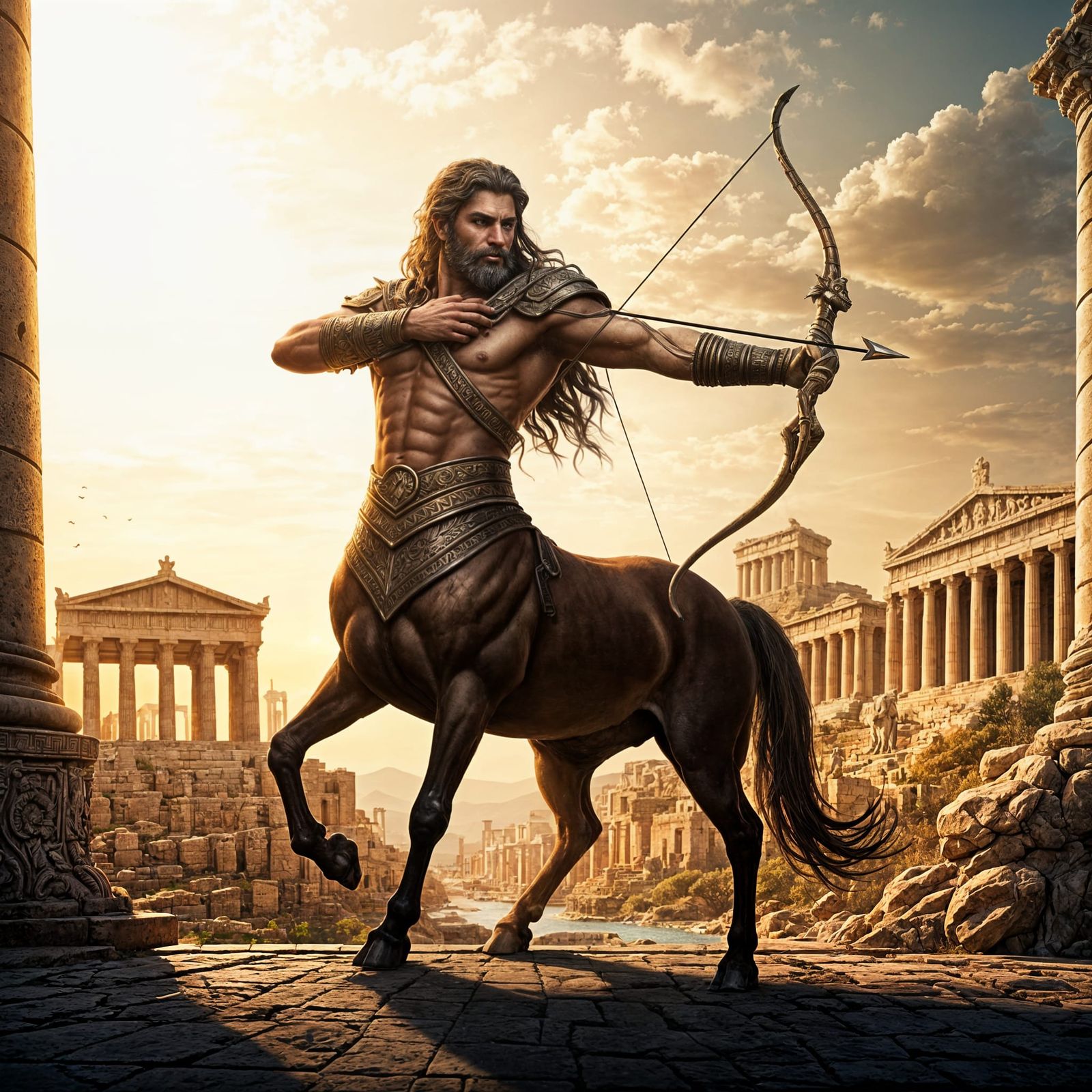 Centaur Archer in Antique Greek Cityscape