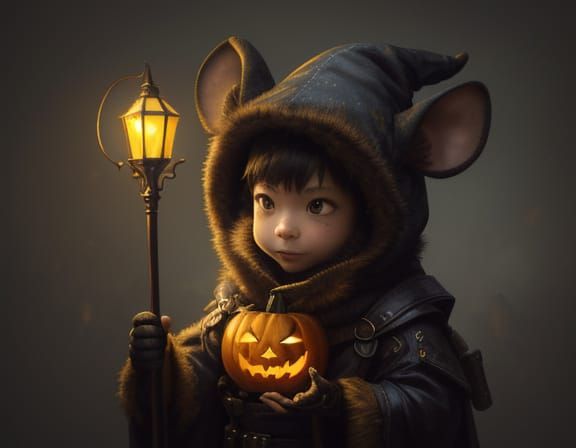 Cute Chibified Mouse Explorer on Halloween Night